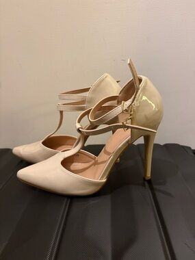 Women's Cream Strappy Pointed-Toe High Heels